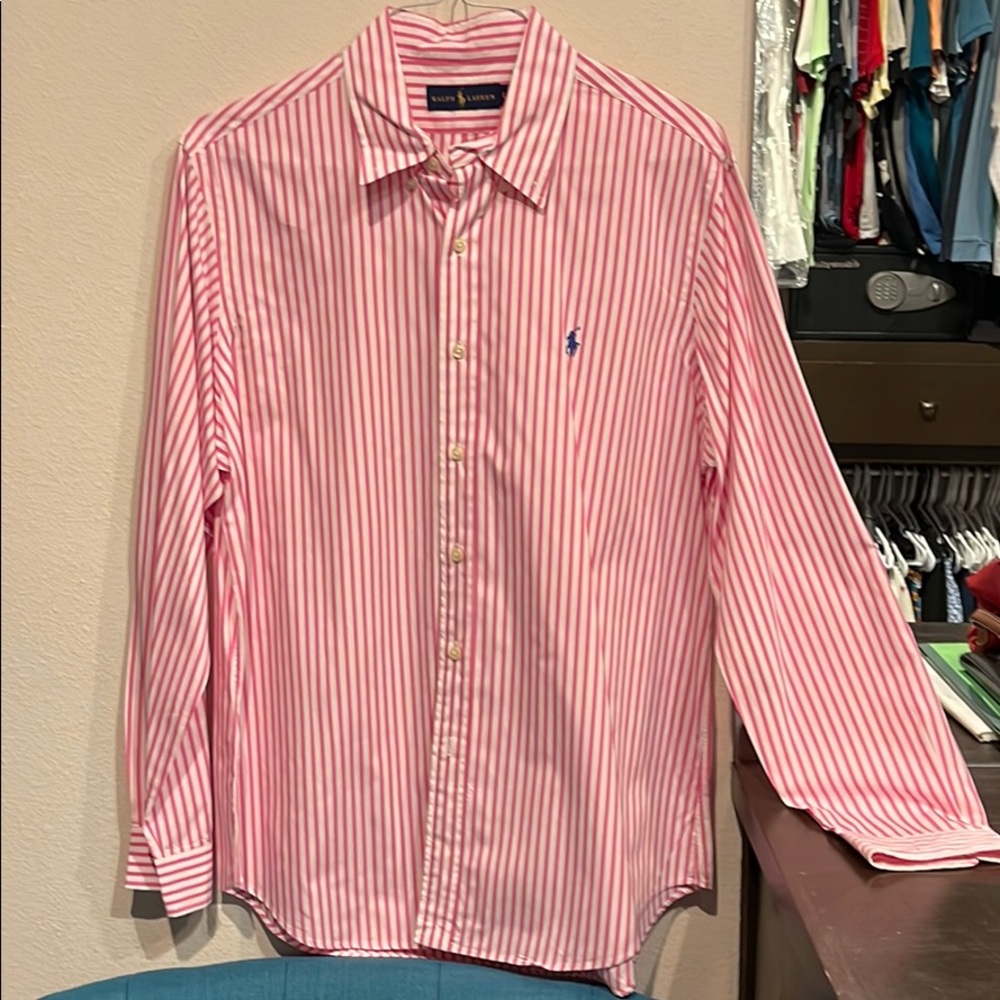 Ralph Lauren White Pink Stripes Mens L